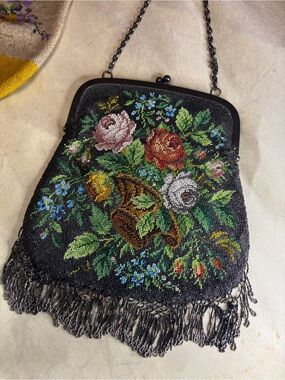 Vintage Micro Glass Beaded Victorian Edwardian  Bag -
